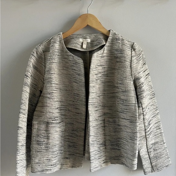 Eileen Fisher Handwoven Organic Cotton Furrows long sleeve open Blazer SZ Small - Picture 1 of 15